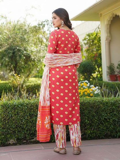 Dhiyona KL Ethnic Motifs Printed Thread Work Straight Kurta With Trousers & Dupatta