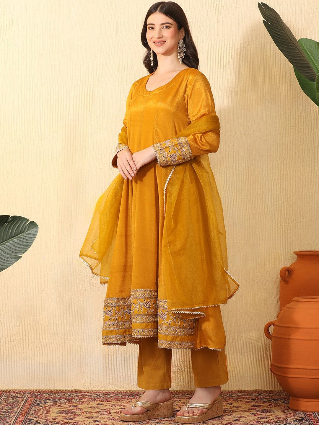 Women Ethnic Motifs Embroidered Layered Gotta Patti Kurta with Trousers & With Dupatta