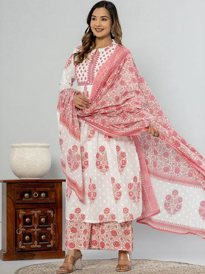 Printed Pure Cotton Mandarian Collar Kurta & Palazzos Kurta Set