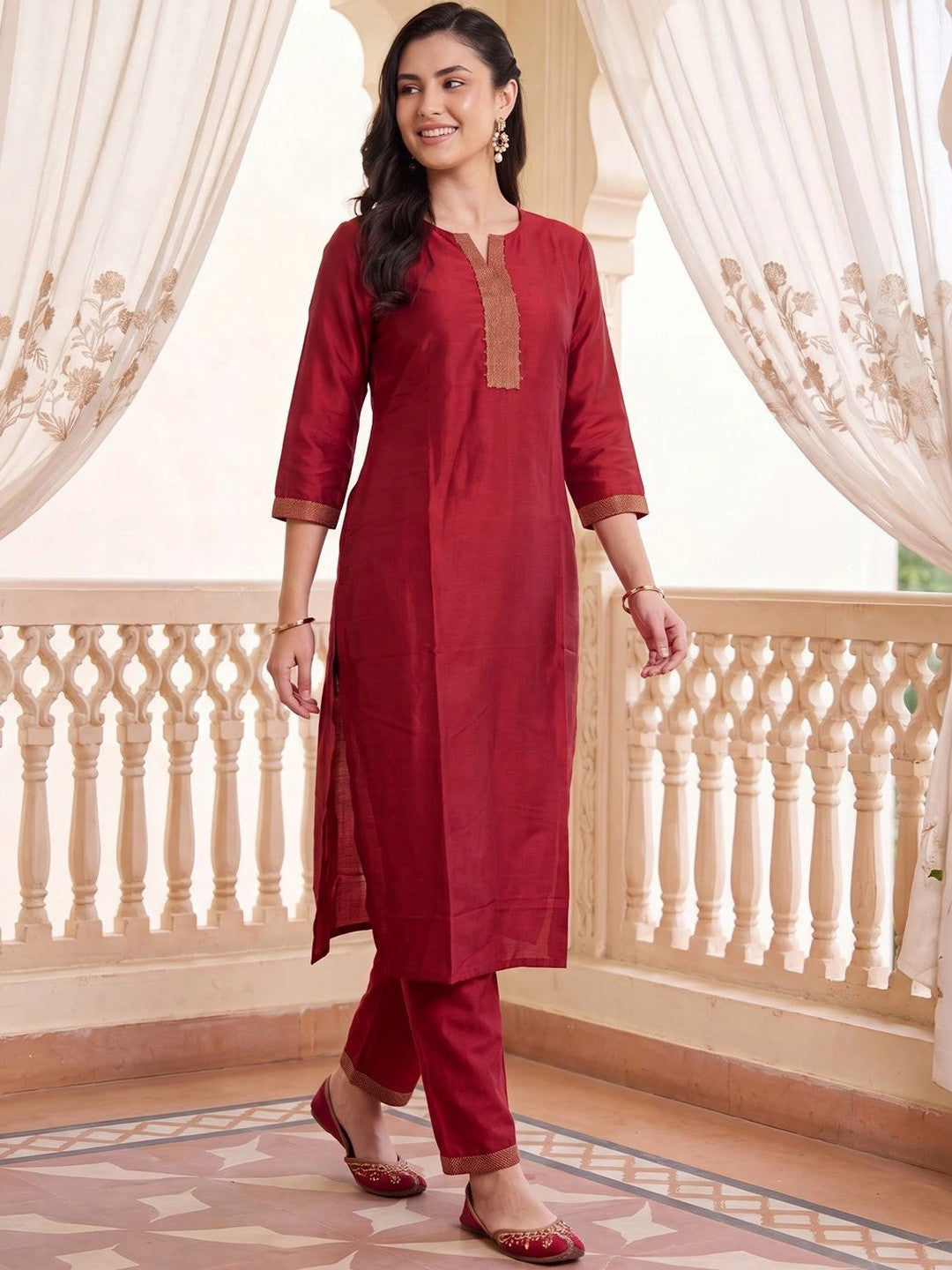 Women Regular Patchwork Kurta with Trousers
