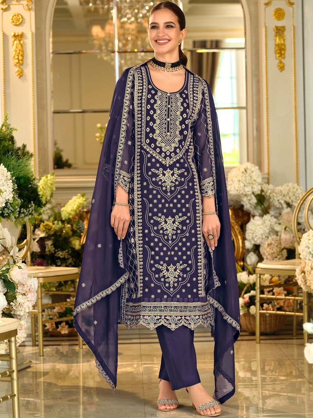 Dhiyona IE Women Ethnic Motifs Embroidered Regular Thread Work Kurta Set