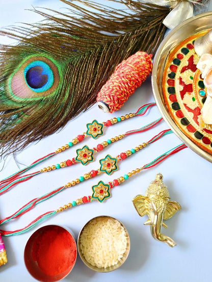 Dhiyona Pack of 4 Meenakari Kundan Traditional Rakhi