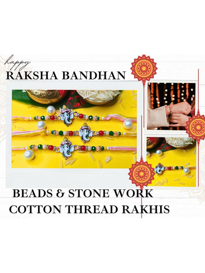 Dhiyona Set Of 3 Beaded Cotton Thread with AD Stones & Meenakari Designer Rakhi for Brother