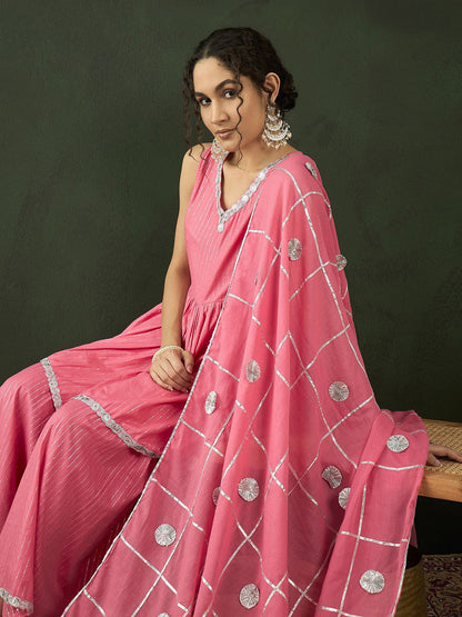 Sequence With Striped Kurta & Sharara With Dupatta