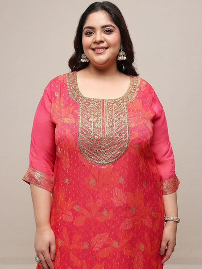 Dhiyona Women's Plus Size Floral Printed Regular Kurta with Palazzos & With Dupatta