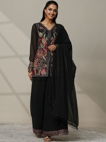 Dhiyona LL Women Floral Embroidered Panelled Thread Work Kurti with Palazzos & With Dupatta