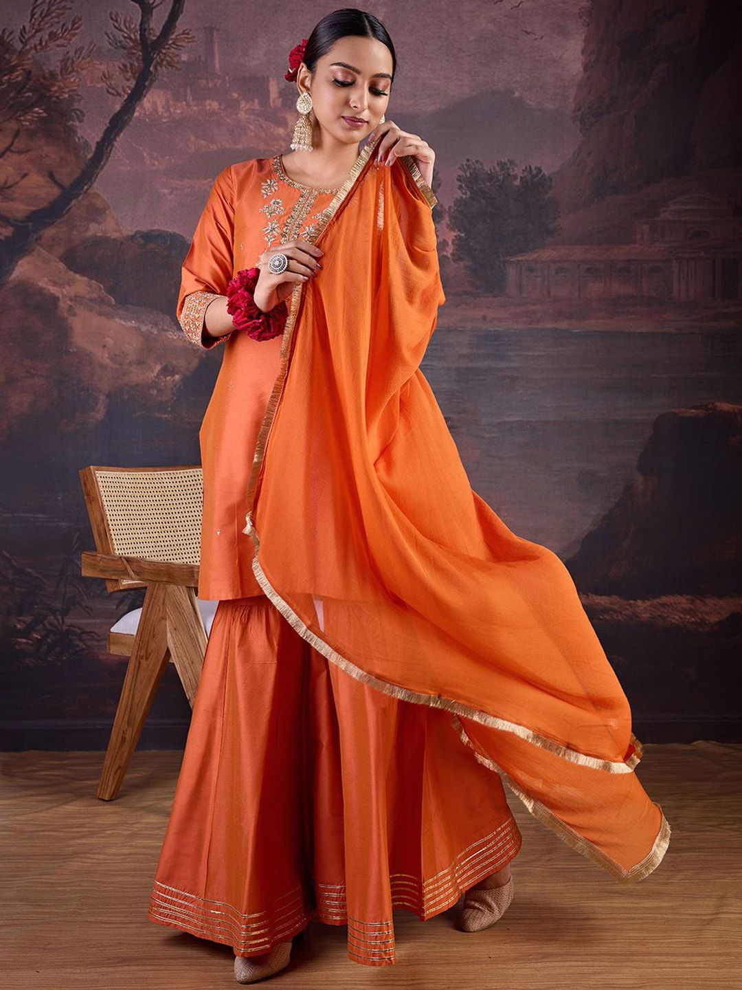 Dhiyona HOP Sequin Embroidered Kurta with Sharara and Dupatta Set