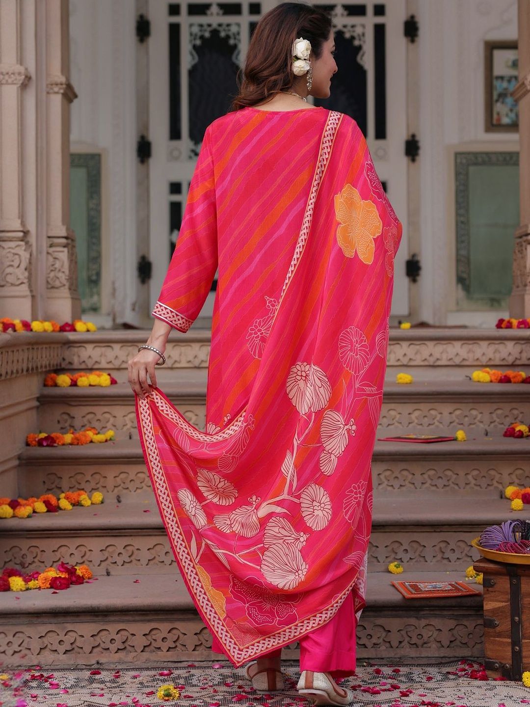 Dhiyona RR Women's Floral Printed Regular Pure Cotton Kurta with Trousers & With Dupatta