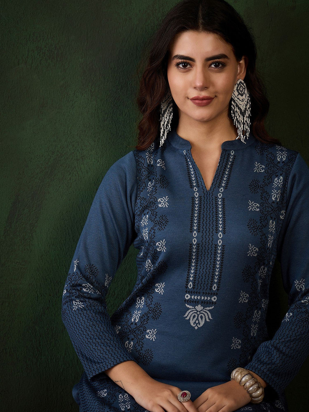 Printed Straight Winter Kurta & Trouser