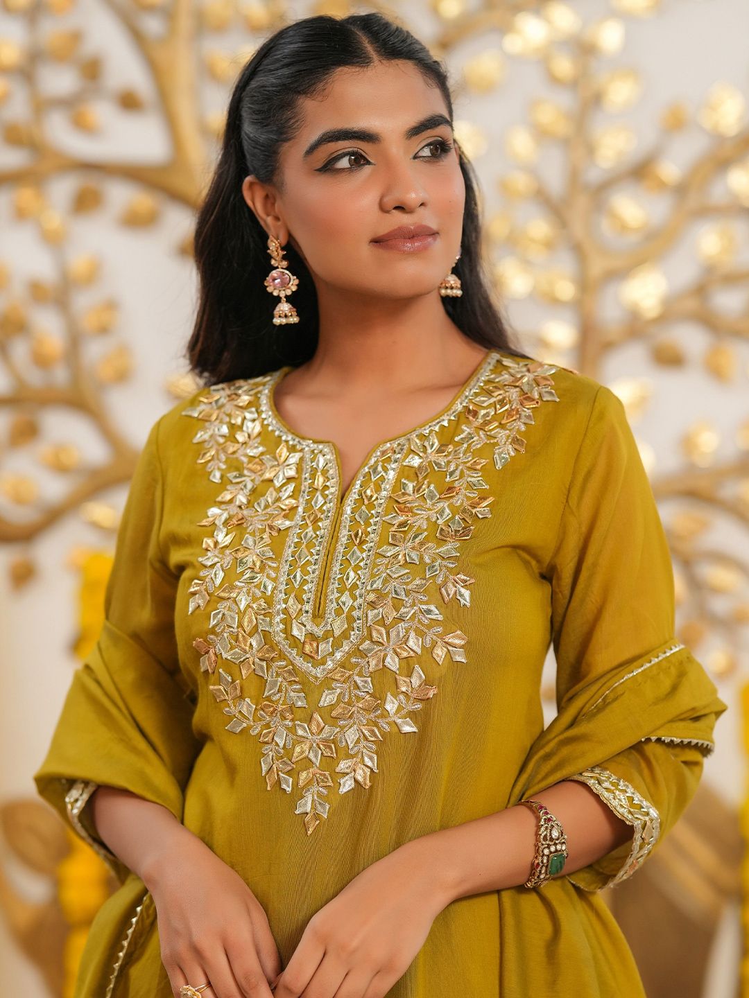 Dhiyona SC Women Ethnic Motifs Embroidered Kurta with Sharara & Dupatta