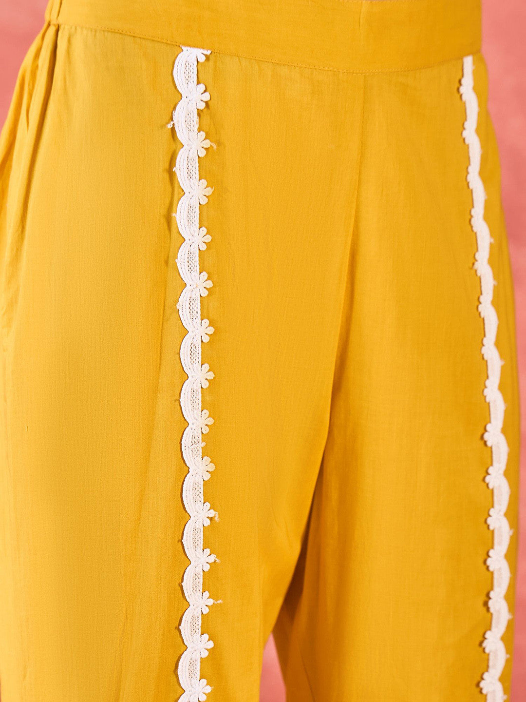 Floral Embroidered Chikankari V-Neck Pure Cotton Straight Fusion Kurta With Trousers