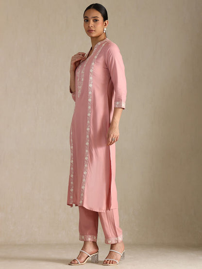 Dhiyona SO Women's Women Ethnic Motifs Embroidered Regular Thread Work Kurta with Trousers