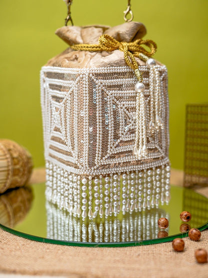 Dhiyona NR Embroidered Pearl Potli Clutch