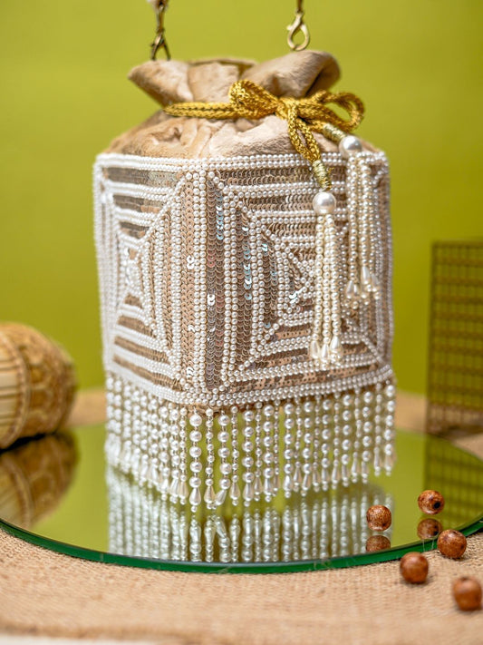 Dhiyona NR Embroidered Pearl Potli Clutch
