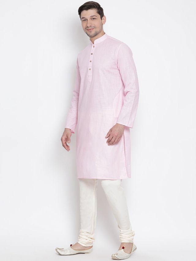Men's Pink Cotton Linen Straight Kurta Pyjama Set