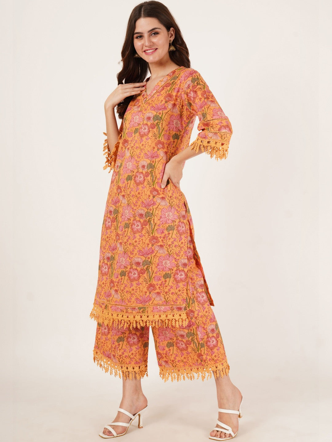 Women Floral Printed Regular Pure Cotton Kurta with Palazzos