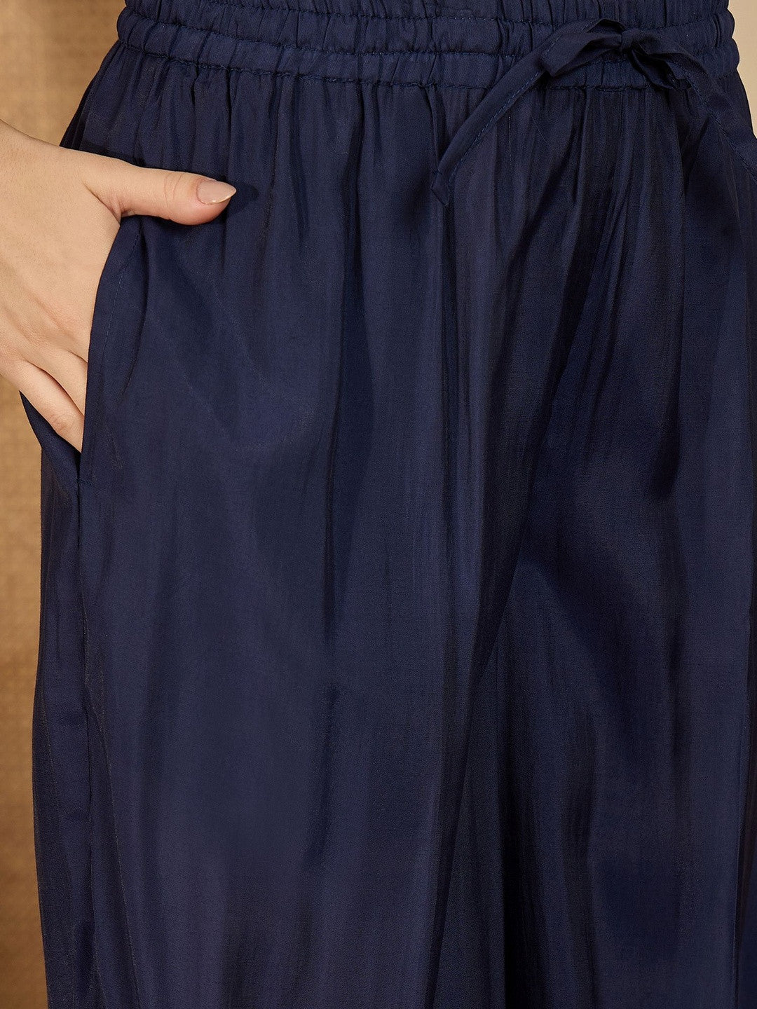 Floral Embroidered Pleated Thread Work Straight Kurta With Palazzos & Dupatta
