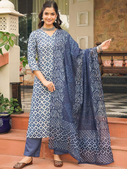 Dhiyona KL Ethnic Motifs Printed Straight Kurta With Trouser & Dupatta