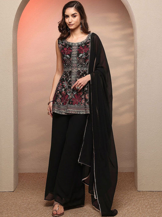 Dhiyona LL Women Floral Embroidered Empire Thread Work Kurti with Palazzos & With Dupatta