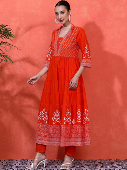 Dhiyona SN Women's Embroidered Pure Cotton A-Line Kurta & Trousers Sets