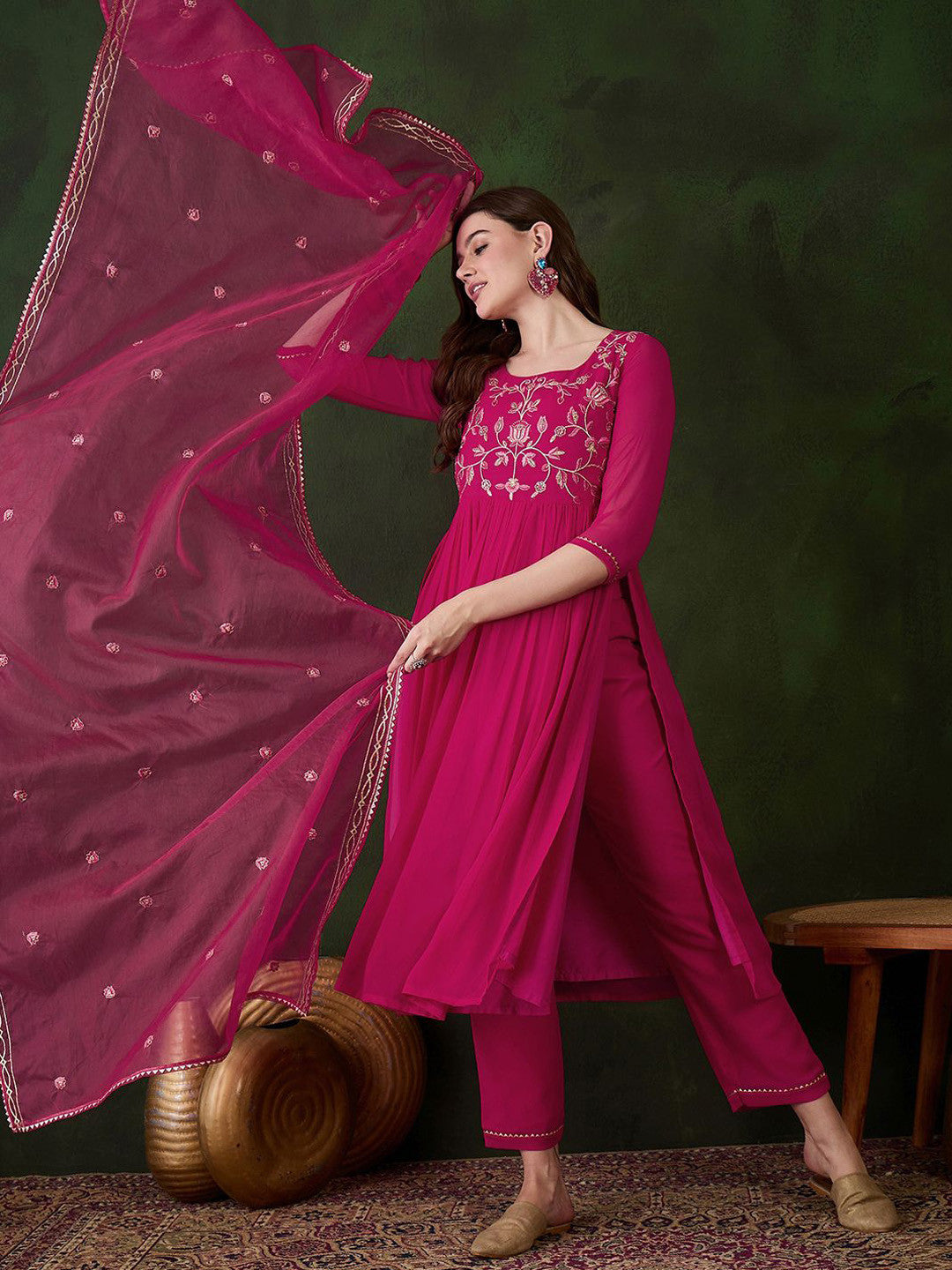 Dhiyona SN Women Floral Embroidered Kurta with Trousers & Dupatta