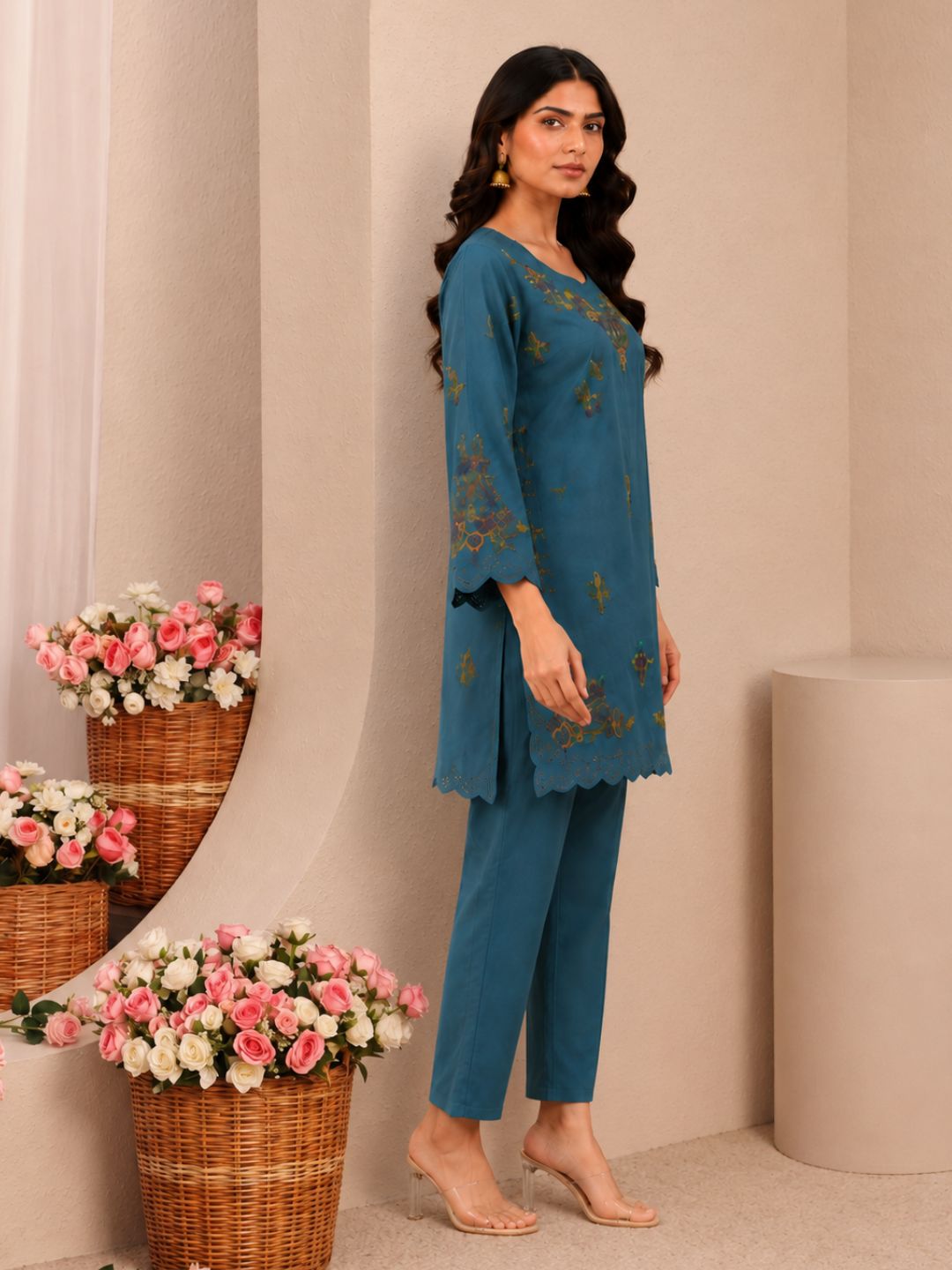 Mayuri Glacier Schiffili Embroidered Co-ord Set