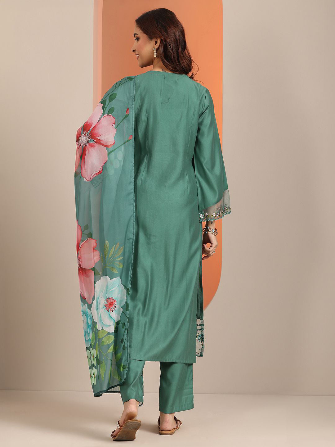 Women Woven Design Embroidered Kurta with Trousers & Dupatta