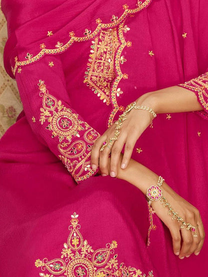 Dhiyona CH Women Ethnic Motifs Embroidered Regular Kurta with Palazzos & With Dupatta