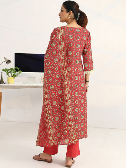 Women Ethnic Motifs Printed Regular Cotton Blend Kurta with Trousers & With Dupatta