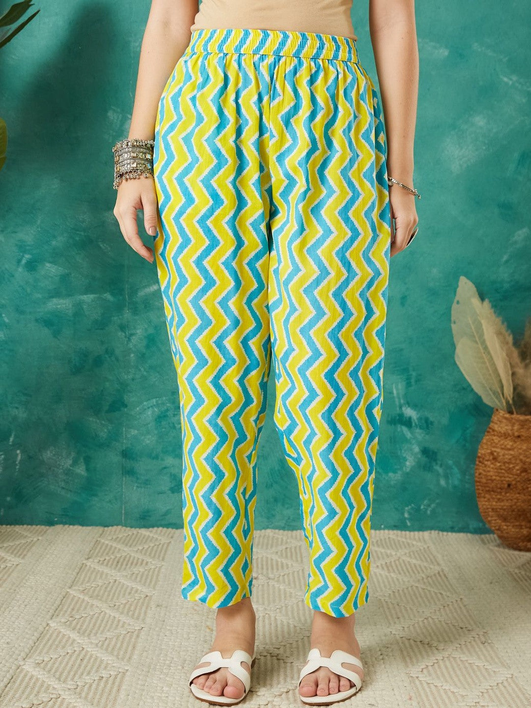 Floral Printed Cotton Round Neck Kurta & Trousers With Dupatta