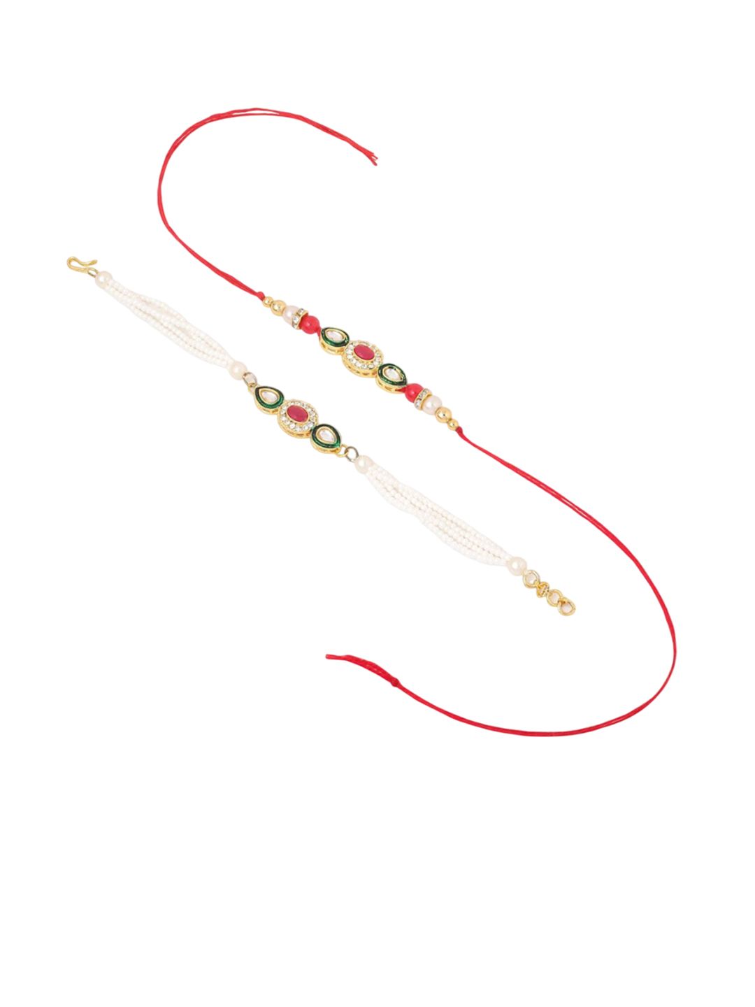 Dhiyona Set Of 2 Multicolor Oval Shape Kundan Studded & Beads Bhaiya Bhabhi Rakhi