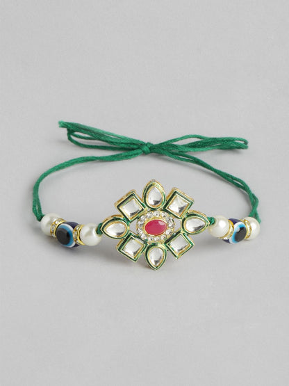 Dhiyona Unisex Set of 2 Beaded Bhai Bhabhi Rakhis With Roli & Chawal