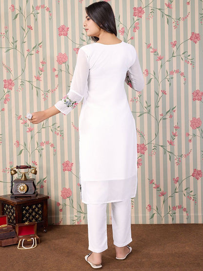 Dhiyona OD  Floral Embroidered Thread Work Floral Georgette Straight Kurta