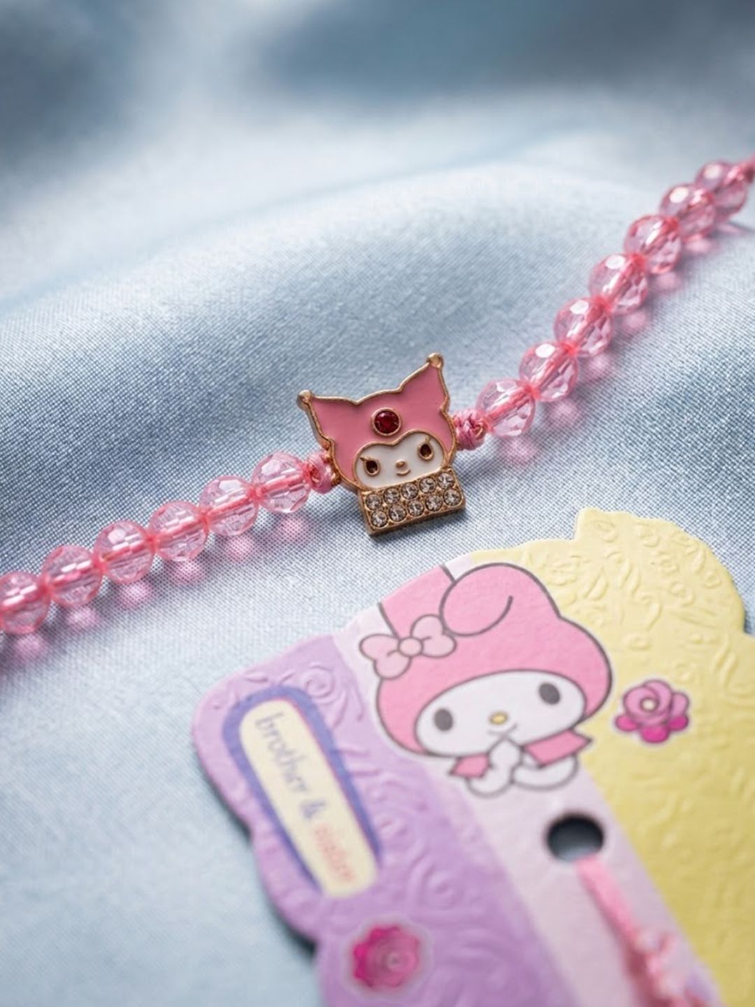 Dhiyona Pink Transparent Beaded Cartoon Character Kids Rakhi With Roli Chawal Chandan Mishri