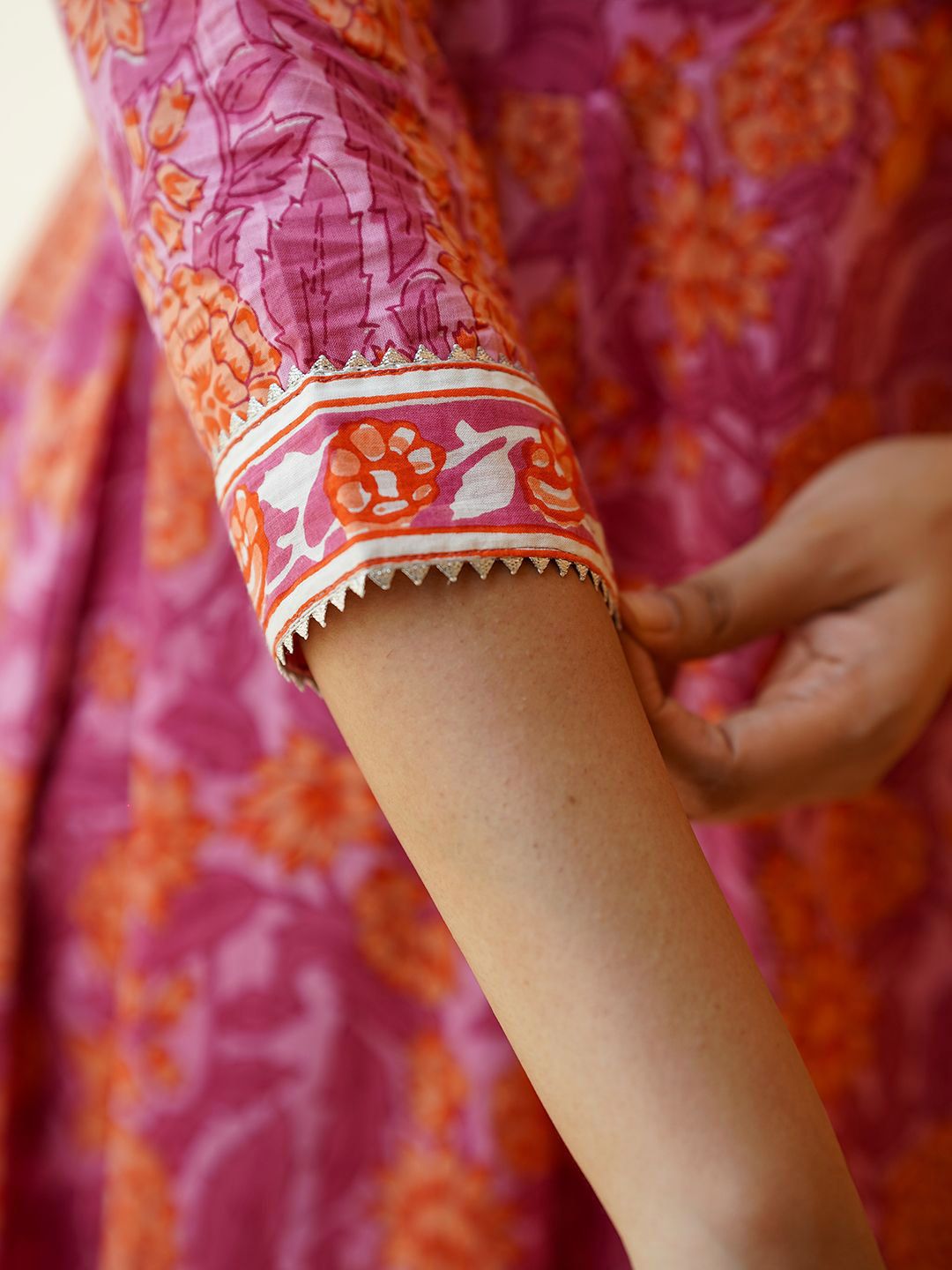 Dhiyona KL Floral Angrakha Gotta Patti Pure Cotton Anarkali Kurta with Trousers & Dupatta