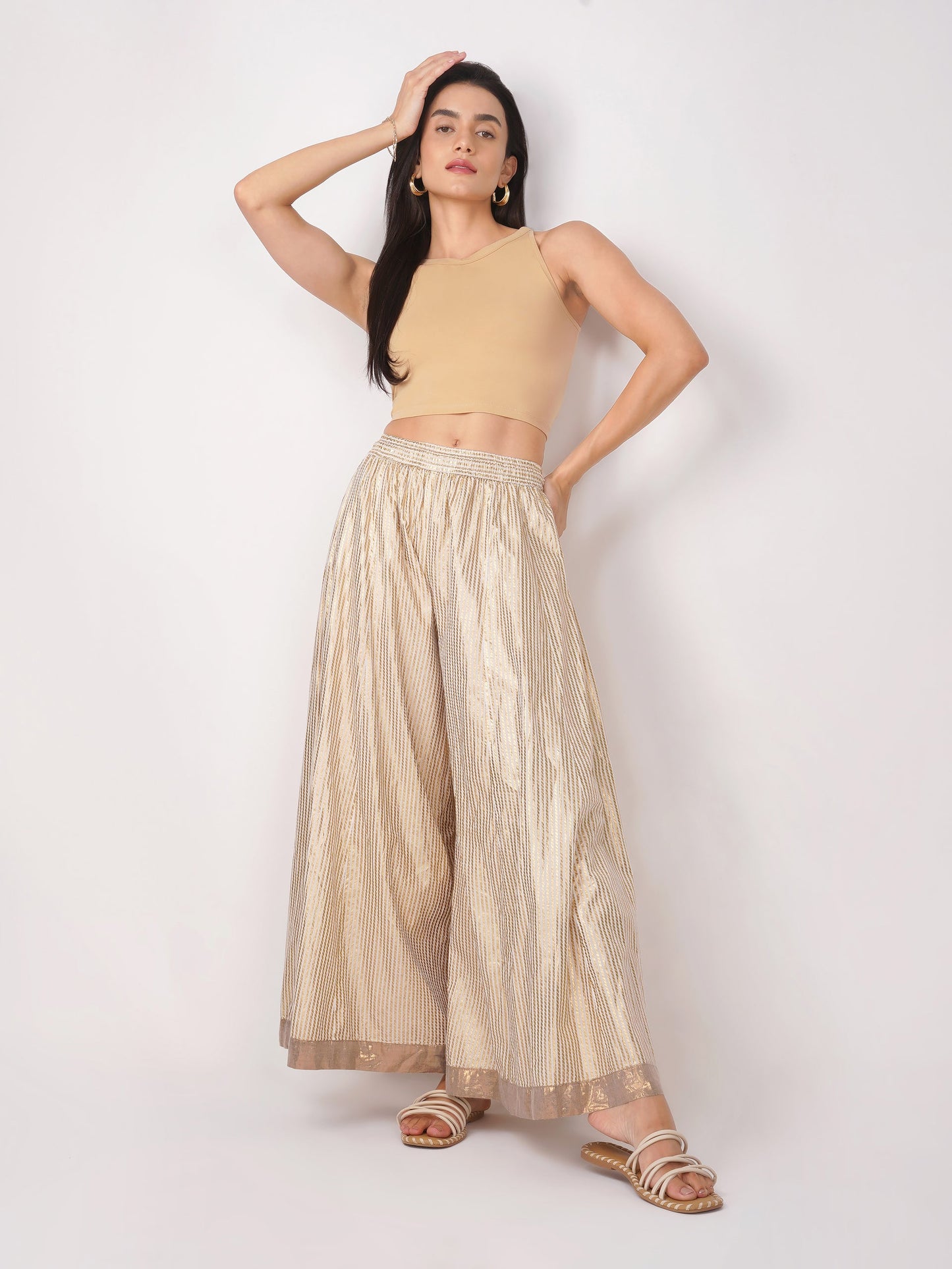 Dhiyona ST Women's Stretchy Knitted Halter Neck Nude Crop Top