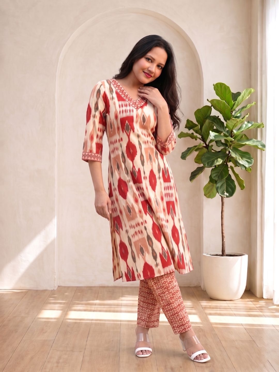 SASHA CORAL PRINTED KURTA PANT SET