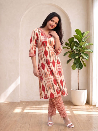 SASHA CORAL PRINTED KURTA PANT SET