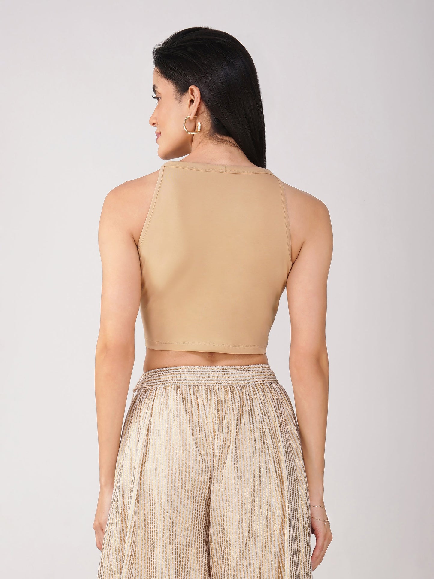 Dhiyona ST Women's Stretchy Knitted Halter Neck Nude Crop Top