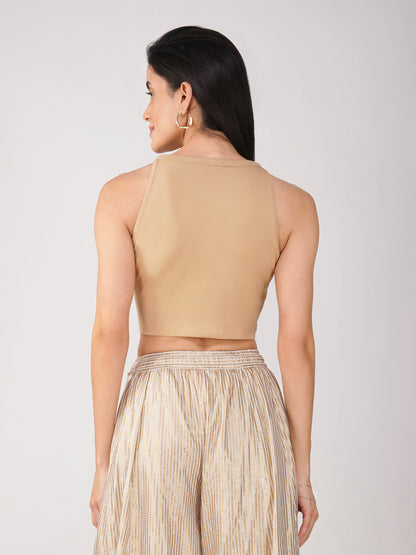 Dhiyona ST Women's Stretchy Knitted Halter Neck Nude Crop Top
