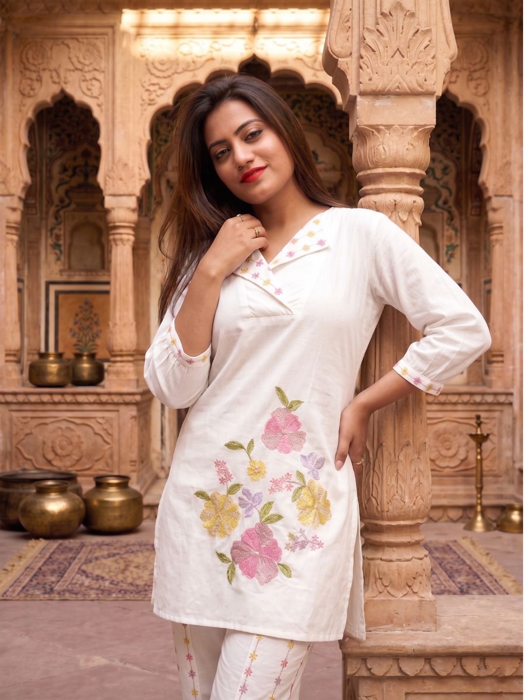 Darika Vanilla Embroidery Co-ord Set