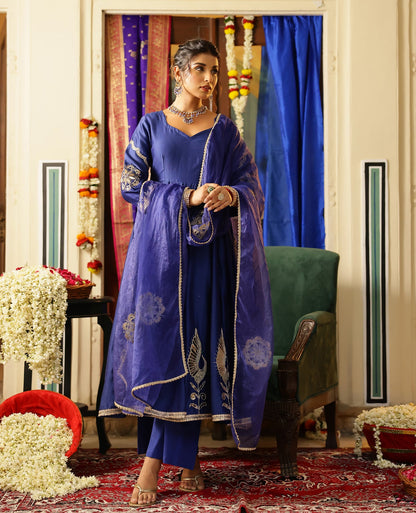 Swarna Blue Chanderi Suit Set