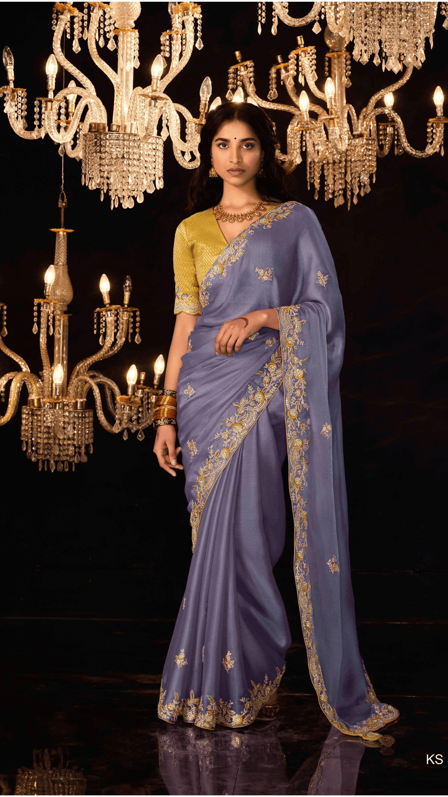 Dhiyona KM Women Purple Heavy Embroidery Designer Silk Saree