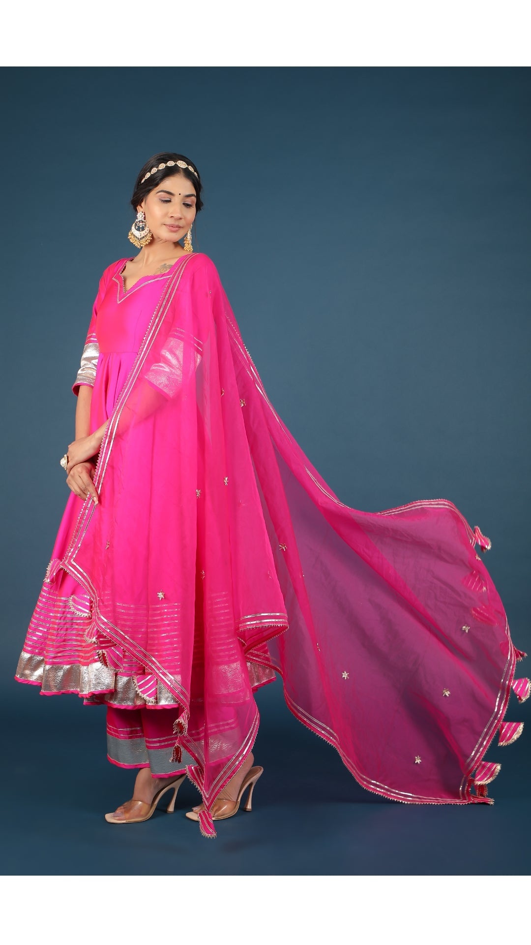 Amber Hot Pink Taffeta Silk Anarkali Set