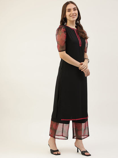 Women's Black Crepe Straight Kurta with Palazzo and Dupatta