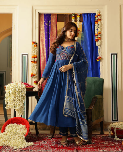 Ratnara Blue Rayon Crush Suit Set