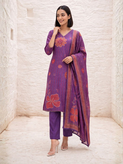 Malti Orchid Printed Shimmer Suit Set