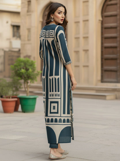 Sargun Teal Digital Printed Kurta Pant Set