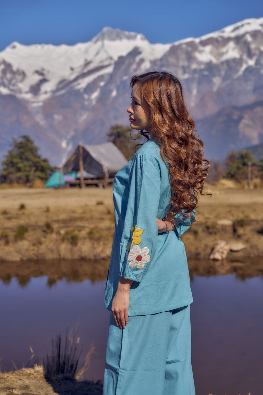 Wespret sky embroidered cotton co-ord set