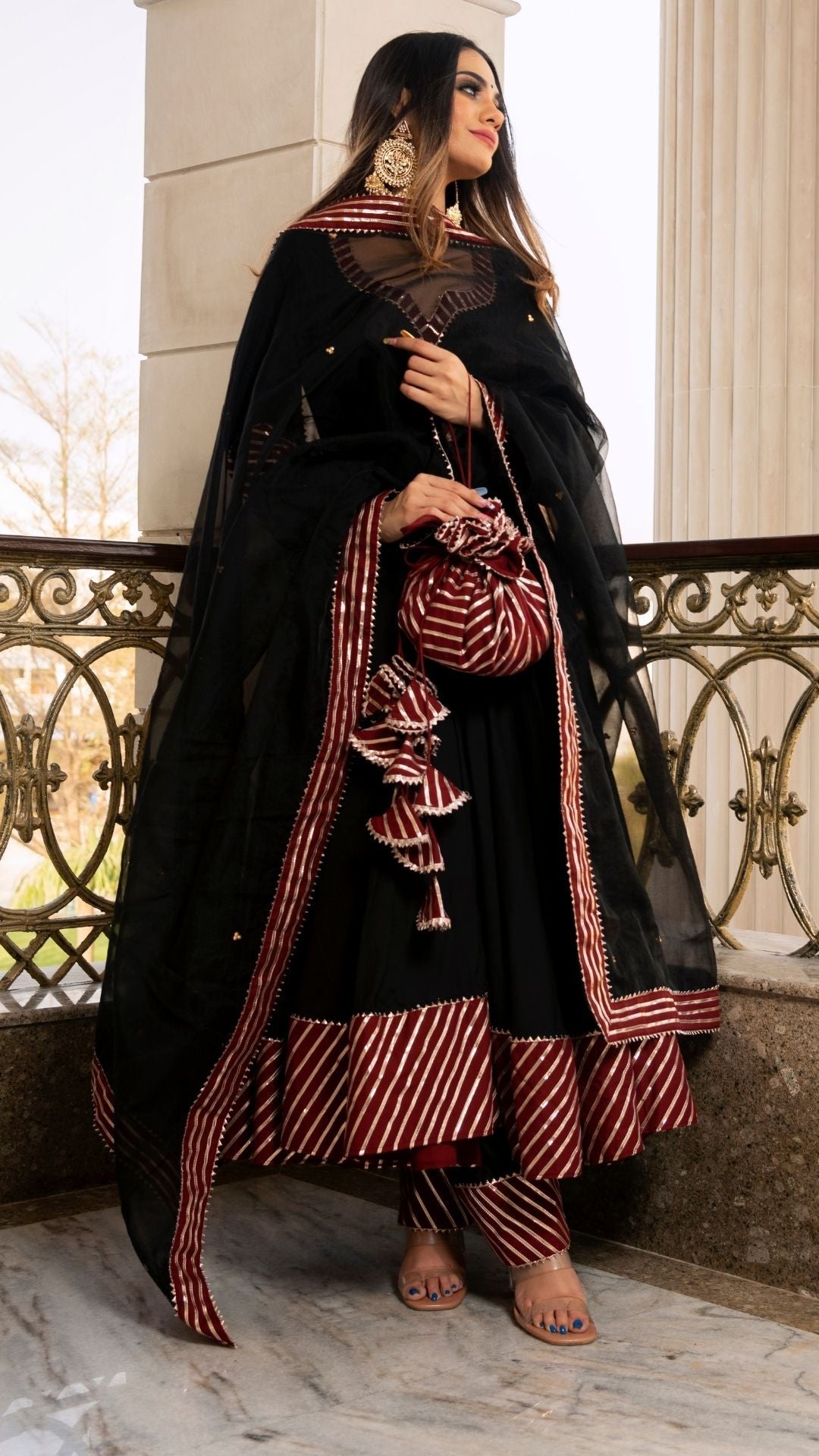 Hina Black And Maroon  Anarkali Set